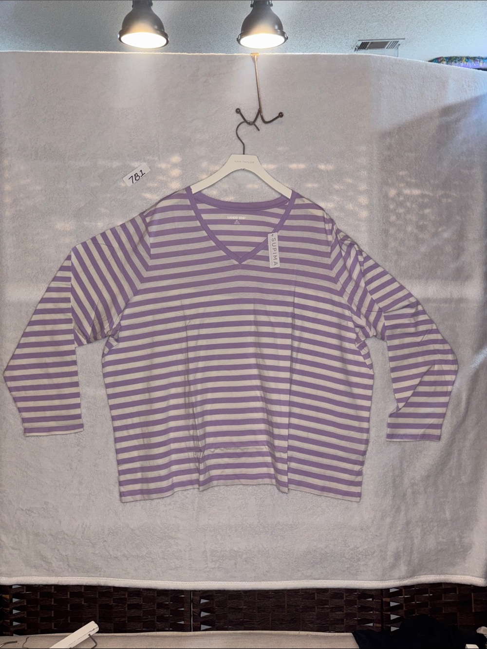 Lands end 3X purple striped blouse NWT